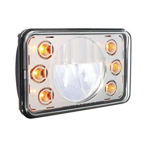 ULTRALIT - 4" X 6" LED Headlight With Dual Function 6 Amber LED Position Lights - High Beam