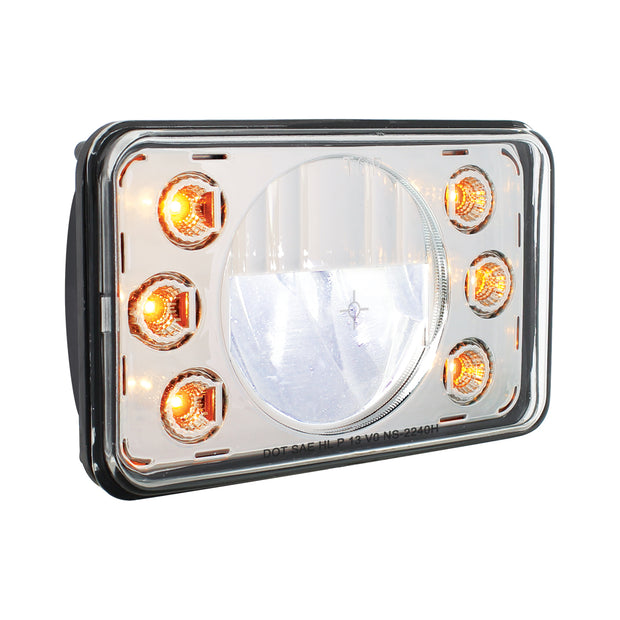 ULTRALIT - 4" X 6" LED Headlight With Dual Function 6 Amber LED Position Lights - High Beam