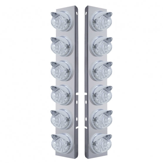 SS Front Air Cleaner Bracket With 12X 17 LED Reflector Watermelon Lights &amp; Visors For Peterbilt-Amber LED/Clear Lens