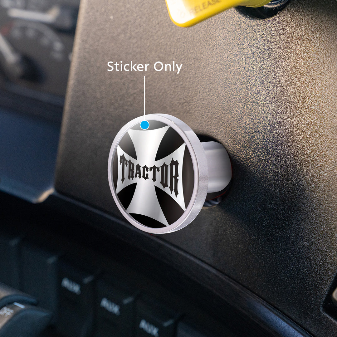 "Tractor" Maltese Cross Air Valve Knob Candy Color Sticker - Glossy Black
