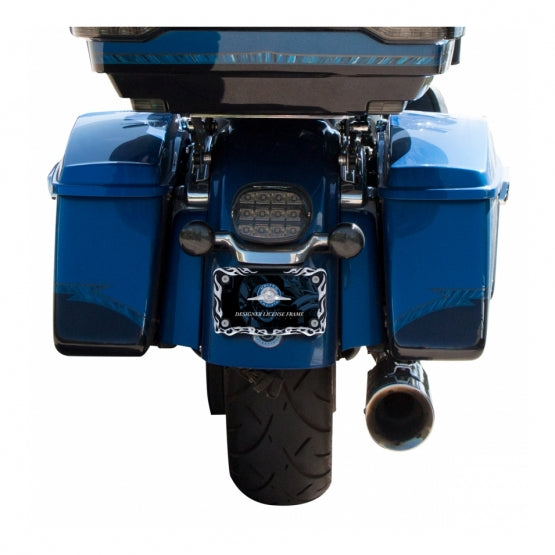 Motorcycle License Plate Frame - Chrome Flame/Black Frame