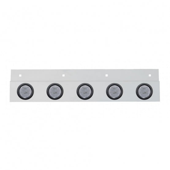 Stainless Top Mud Flap Plate With 5X 9 LED 2" Lights & Grommets - Red LED/Clear Lens (Each)