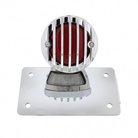 Motorcycle LED "Bobber" Style Horizontal Tail Light With Chrome Grille Bezel-Red Lens