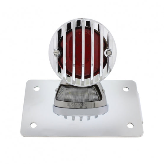 Motorcycle LED "Bobber" Style Horizontal Tail Light With Chrome Grille Bezel-Red Lens