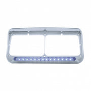 14 LED Chrome Rectangular Dual Headlight Bezel With Visor - Blue LED/Clear Lens