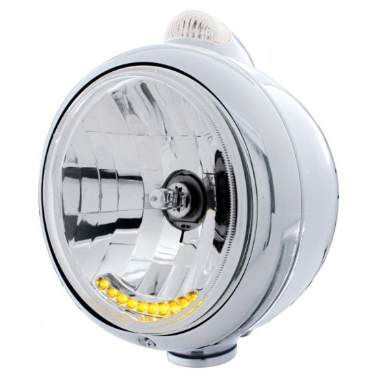 Chrome Guide 682-C Headlight H4 With 10 Amber LED &amp; LED Signal - Clear Lens