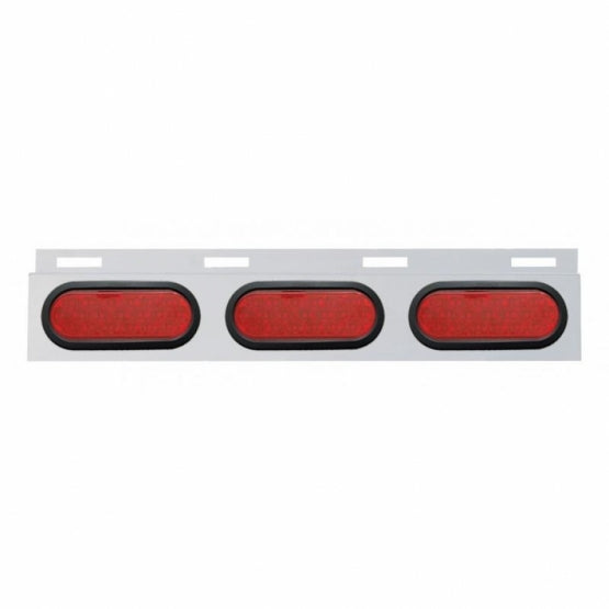 Stainless Top Mud Flap Plate With 3X 19 LED 6" Oval Lights &amp; Grommets - Red LED/Red Lens (Each)