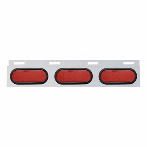 Stainless Top Mud Flap Plate With 3X 19 LED 6" Oval Lights & Grommets - Red LED/Red Lens (Each)