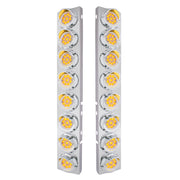 SS Front Air Cleaner Bracket With 16X 9 LED 2" Reflector Lights & Visors For Peterbilt-Amber LED/Clear Lens