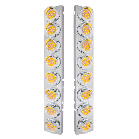 SS Front Air Cleaner Bracket With 16X 9 LED 2" Reflector Lights & Visors For Peterbilt-Amber LED/Clear Lens