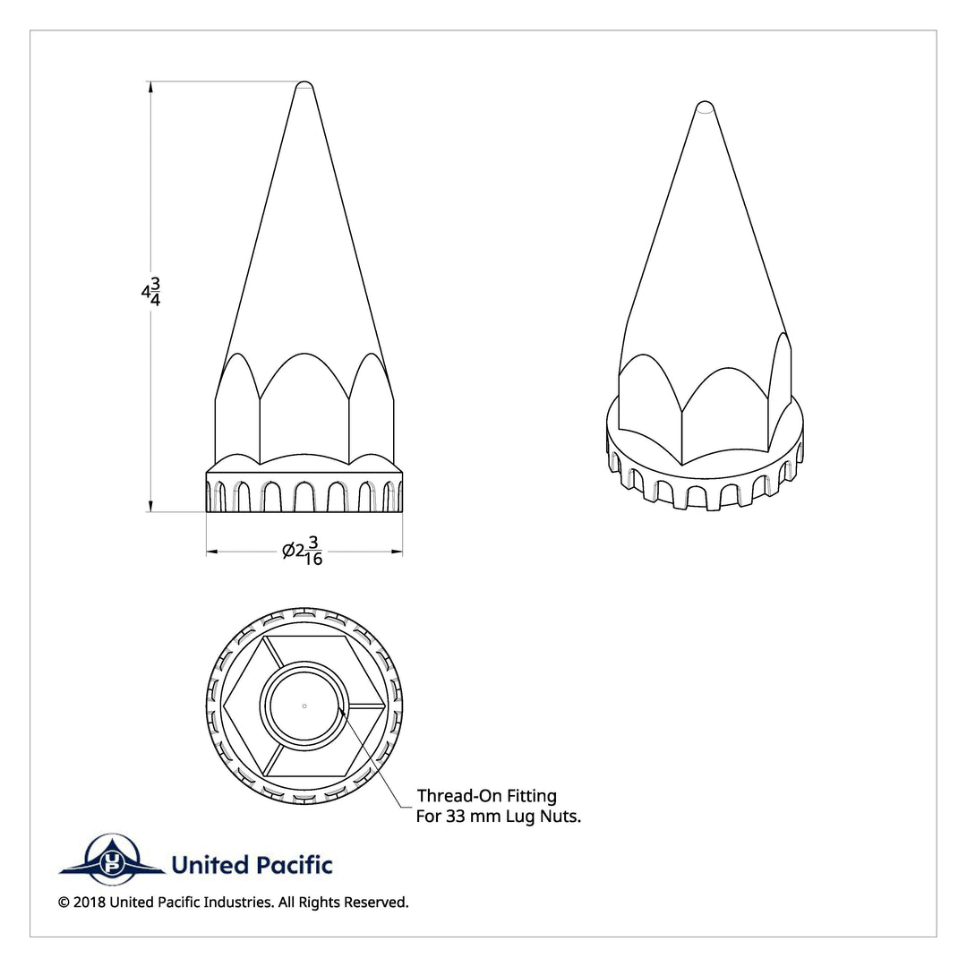 33mm X 4-3/4" Matte Black Spike Nut Covers With Flange- Thread-On (60-Pack)