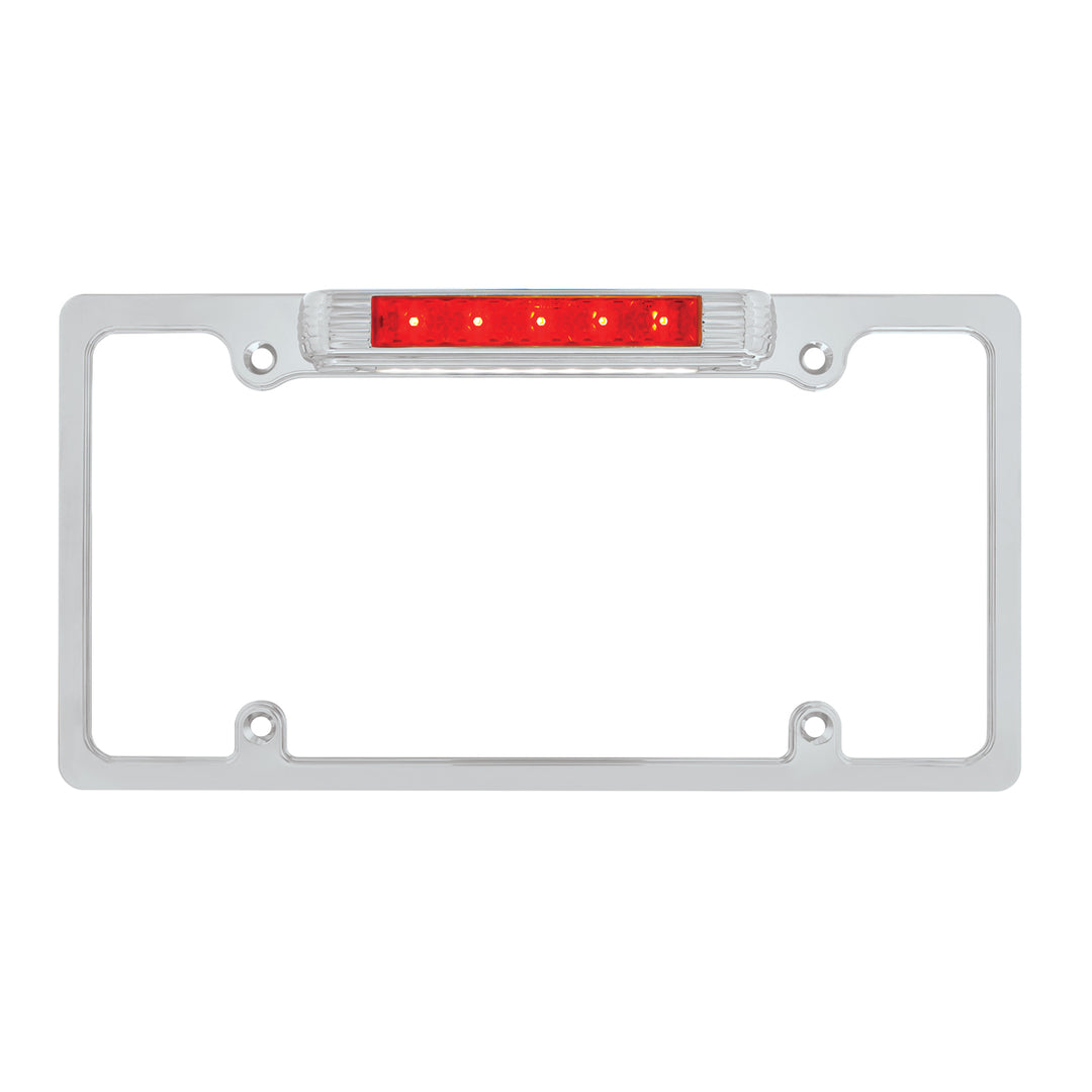 Chrome License Plate Frame With Third Brake Light -Red LED &amp; Lens