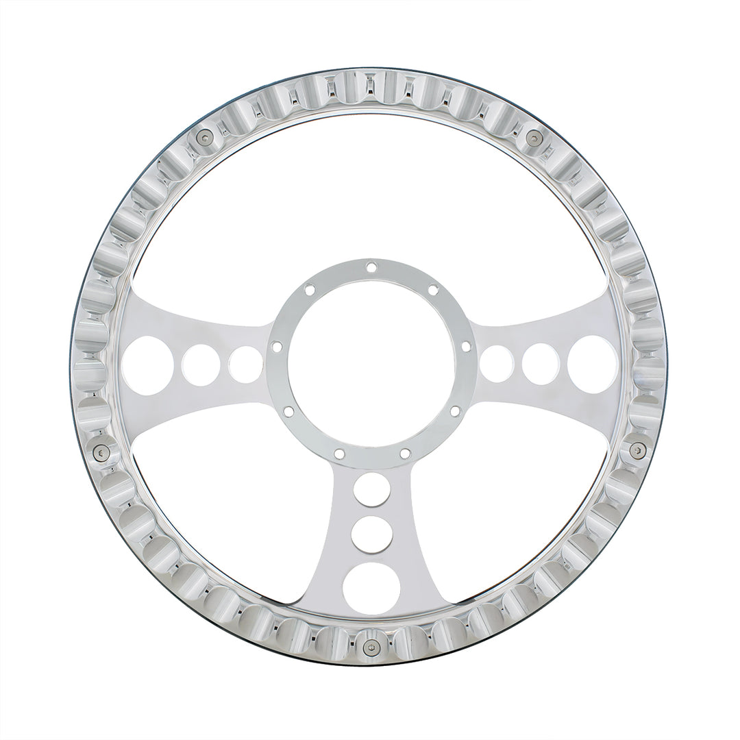 14" Chrome Aluminum Chopper Style Steering Wheel With Black Engineered Leather Grip