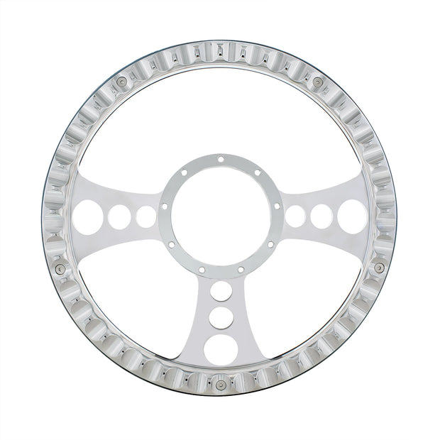 14" Chrome Aluminum Chopper Style Steering Wheel With Black Engineered Leather Grip