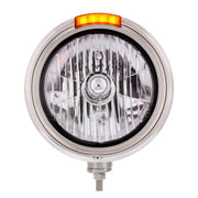 Stainless Steel Classic Headlight Crystal H4 Bulb & LED Turn Signal - Amber Lens