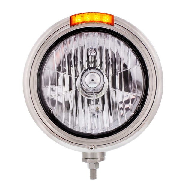Stainless Steel Classic Headlight Crystal H4 Bulb & LED Turn Signal - Amber Lens