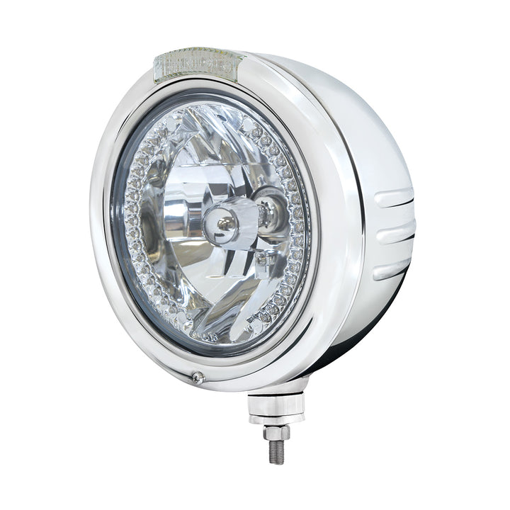 SS Classic Embossed Stripe Headlight H4 With Amber LED &amp; Dual Mode LED Signal -Clear Lens