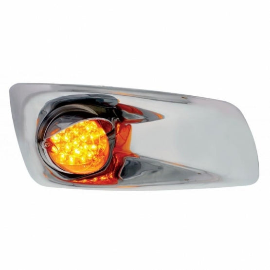 Fog Light Cover With 19 LED Reflector Light &amp; Visor For 2007-17 KW T660 (Passenger) - Amber LED/ Amber Lens
