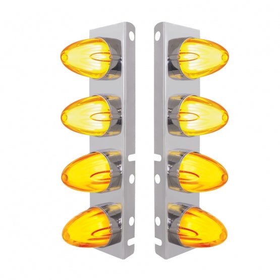 SS Front Air Cleaner Bracket With 8X 9 Amber LED Dual Function Watermelon GloLight For Peterbilt-Amber Lens