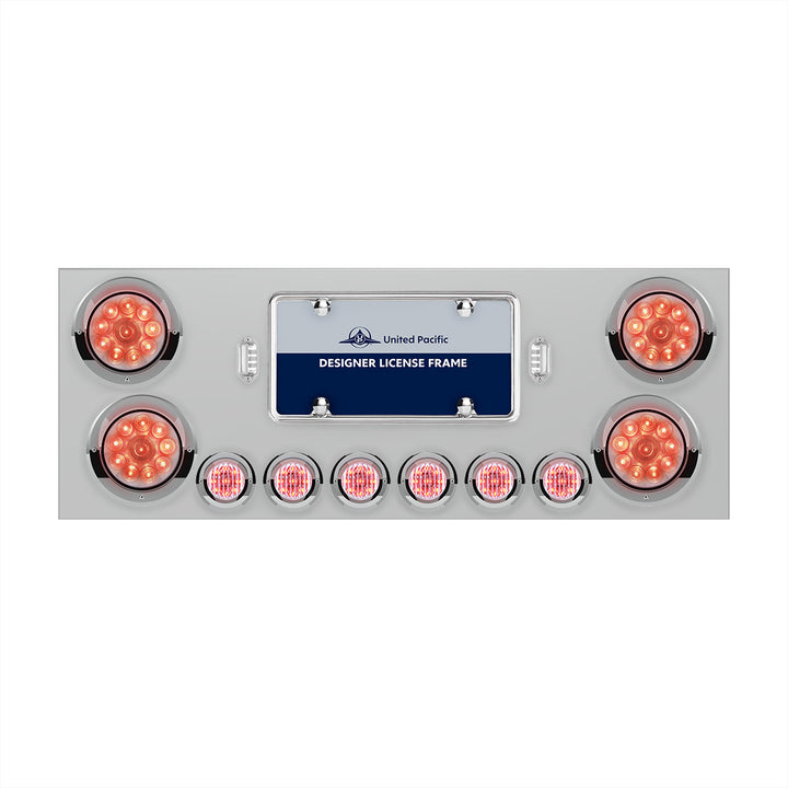 SS Rear Center Panel With 4X 10 LED 4" Lights &amp; 6X 9 LED 2" Lights &amp; Visors -Red LED/Clear Lens
