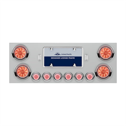 SS Rear Center Panel With 4X 10 LED 4" Lights & 6X 9 LED 2" Lights & Visors -Red LED/Clear Lens
