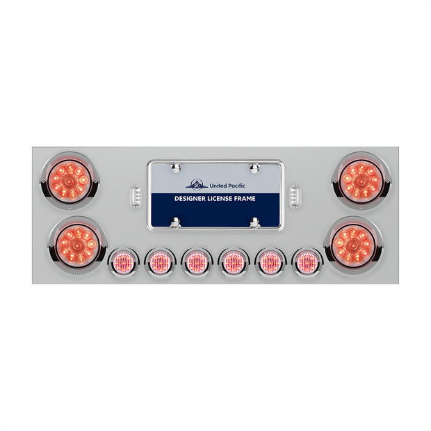 SS Rear Center Panel With 4X 10 LED 4" Lights & 6X 9 LED 2" Lights & Visors -Red LED/Clear Lens