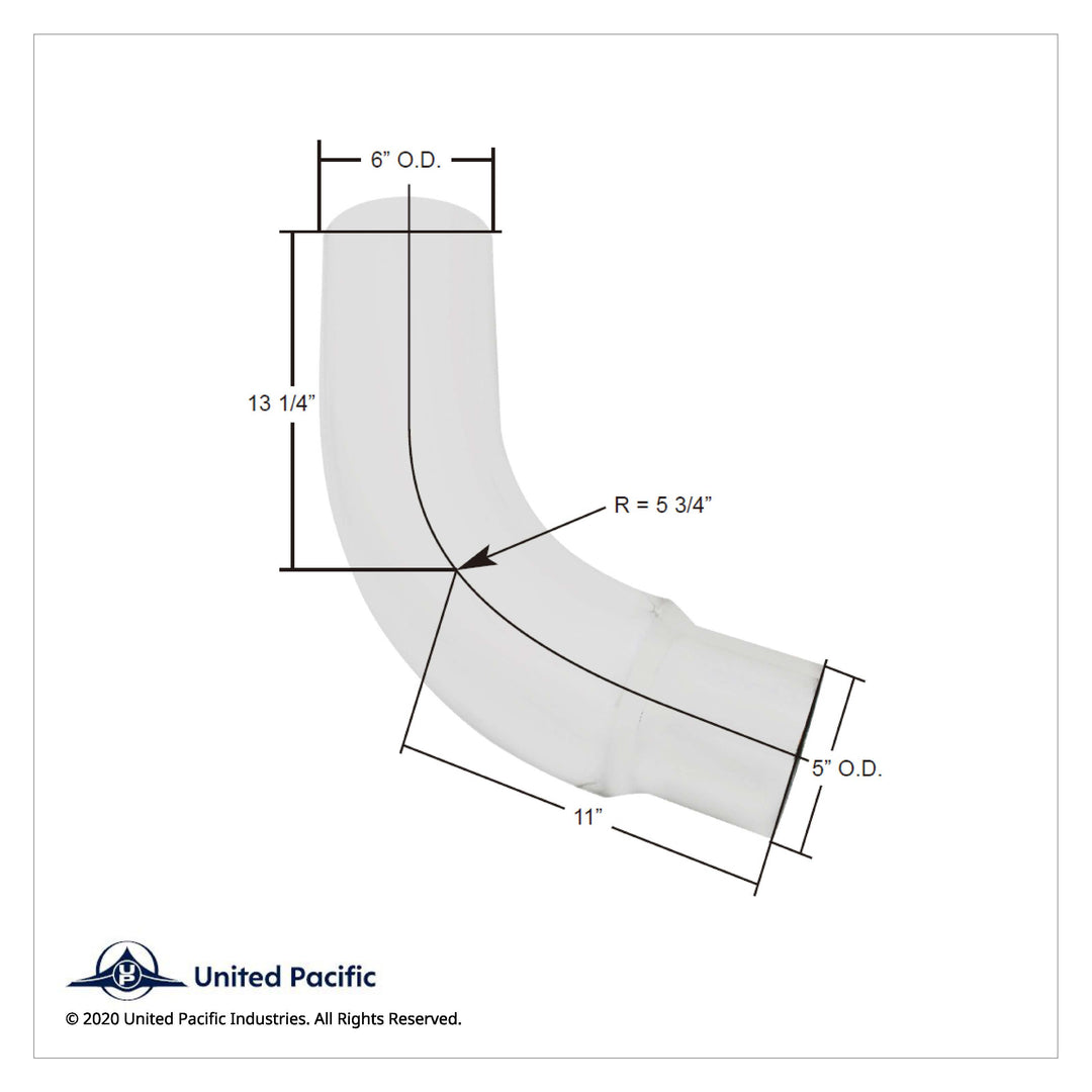 Chrome 68 Degree Angled Exhaust Elbow For Peterbilt 359 - Reduce 6" OD To 5" OD