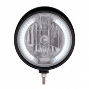 Black "Billet" Style Groove Headlight With Visor H4 Bulb With 34 White LED
