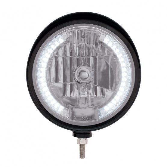 Black "Billet" Style Groove Headlight With Visor H4 Bulb With 34 White LED