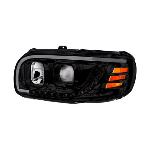 Blackout Projection Headlight With LED Turn Signal & Light Bar For 2008-2024 Peterbilt 389-Driver