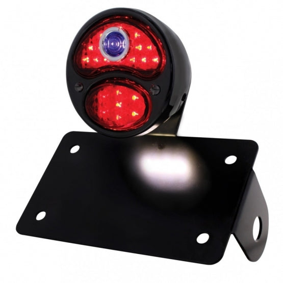 Black 1928 DUO Lamp & Blue Dot Style LED Tail Light Assembly With Horizontal Mounting Bracket For Motorcycle