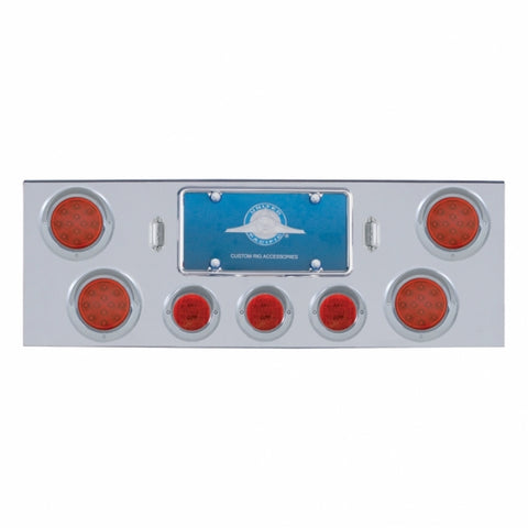 CR Rear Center Panel With 4X 12 LED 4" Reflector Lights & 3X 13 LED 2-1/2" Lights & Visors -Red LED & Lens