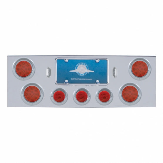 CR Rear Center Panel With 4X 12 LED 4" Reflector Lights & 3X 13 LED 2-1/2" Lights & Visors -Red LED & Lens
