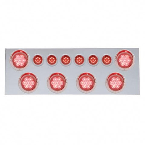 SS Rear Center Panel With 6X 7 LED 4" Reflector Lights & 6X 9 LED 2" Lights & Visors -Red LED & Lens