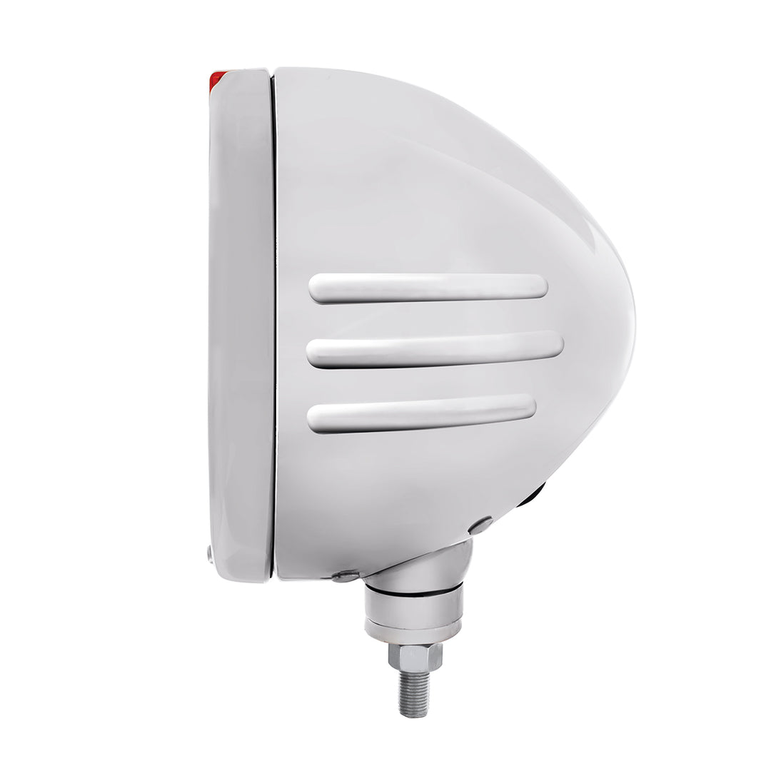 Stainless Steel Bullet Embossed Stripe Headlight Crystal H4 &amp; Dual Mode LED Signal-Clear Lens