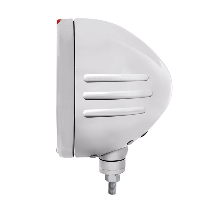 Stainless Steel Bullet Embossed Stripe Headlight Crystal H4 &amp; Dual Mode LED Signal-Clear Lens