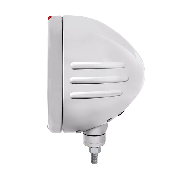 Stainless Steel Bullet Embossed Stripe Headlight Crystal H4 & Dual Mode LED Signal-Clear Lens