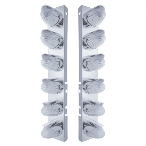 SS Front Air Cleaner Bracket With 12X 19 LED Watermelon Lights &amp; Visors For Peterbilt-Amber LED/Clear Lens
