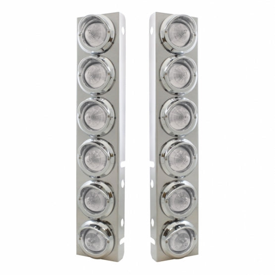 SS Front Air Cleaner Bracket With 12X 9 LED 2" Beehive Lights &amp; Visors For Peterbilt-Amber LED/Clear Lens