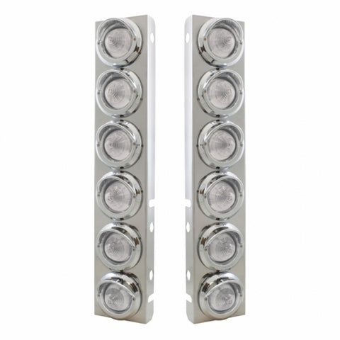 SS Front Air Cleaner Bracket With 12X 9 LED 2" Beehive Lights & Visors For Peterbilt-Amber LED/Clear Lens