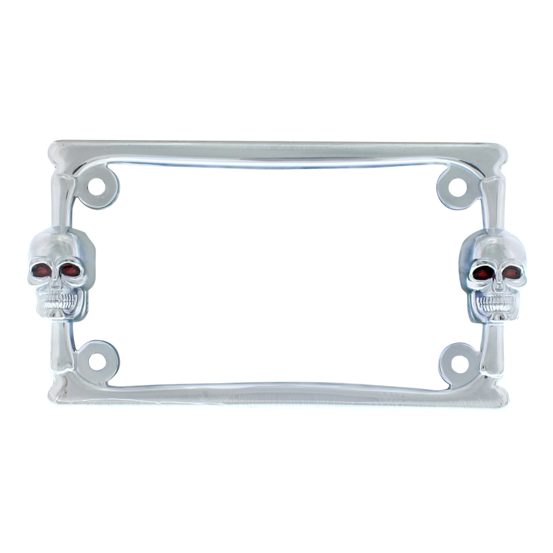 Two Skull Motorcycle License Plate Frame - Chrome