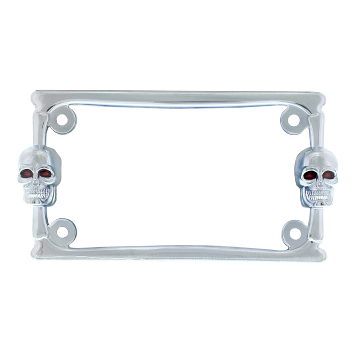 Two Skull Motorcycle License Plate Frame - Chrome