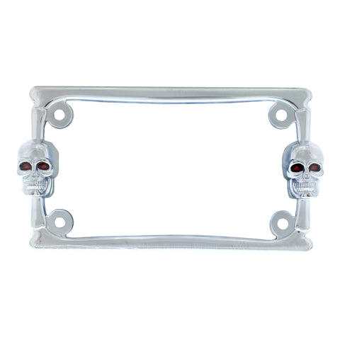 Two Skull Motorcycle License Plate Frame - Chrome