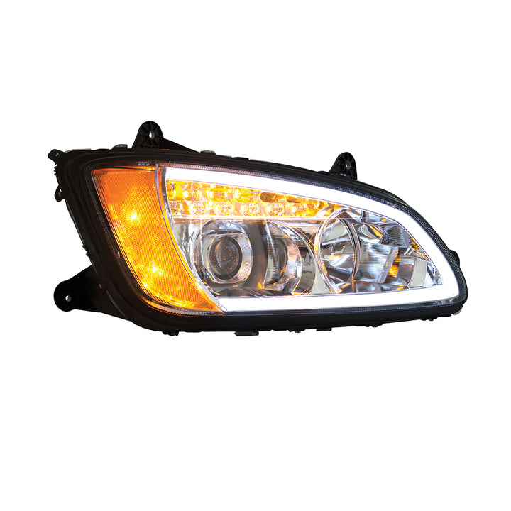 Chrome Projection Headlight With LED Turn Signal &amp; Position Light For 2008-2017 Kenworth T660 - Passenger