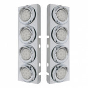 SS Front Air Cleaner Bracket With 8X 9 LED 2" Reflector Lights & Visors For Peterbilt -Amber LED/Clear Lens