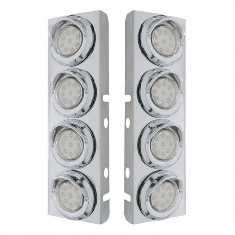 SS Front Air Cleaner Bracket With 8X 9 LED 2" Reflector Lights & Visors For Peterbilt -Amber LED/Clear Lens
