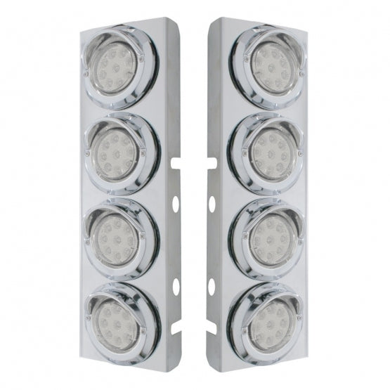 SS Front Air Cleaner Bracket With 8X 9 LED 2" Reflector Lights & Visors For Peterbilt -Amber LED/Clear Lens