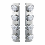 SS Front Air Cleaner Bracket With 8X 17 Amber LED Reflector Lights & SS Visors For Peterbilt-Clear Lens