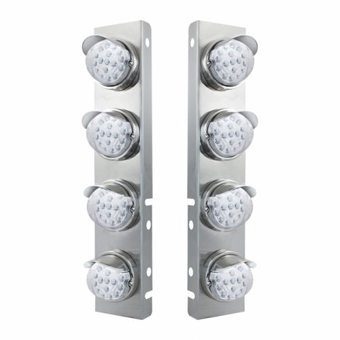 SS Front Air Cleaner Bracket With 8X 17 Amber LED Reflector Lights & SS Visors For Peterbilt-Clear Lens