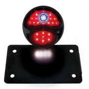 Black 1928 DUO Lamp & Blue Dot Style LED Tail Light Assembly With Horizontal Mounting Bracket For Motorcycle